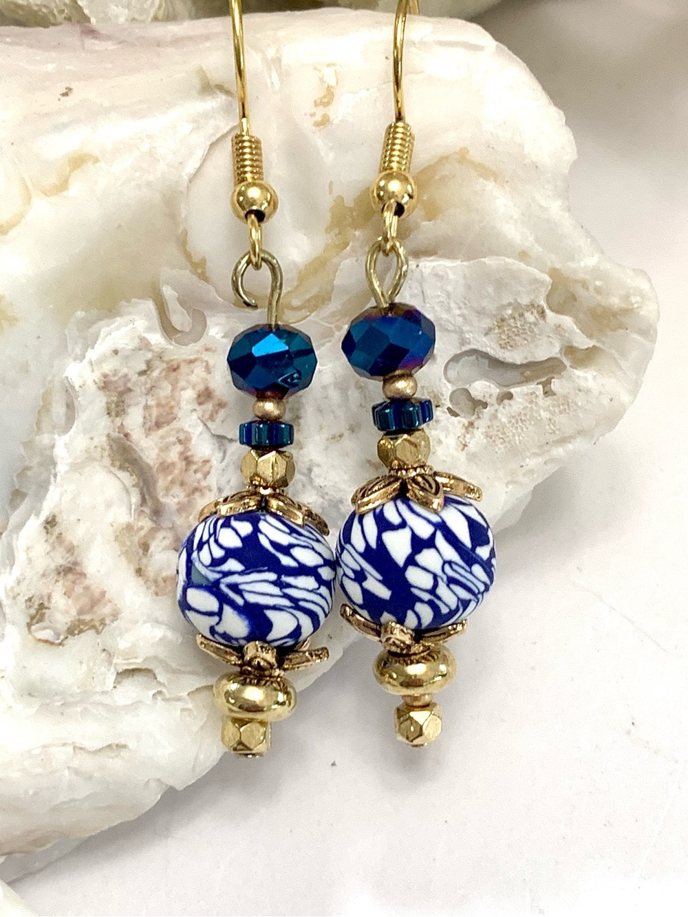 Blue Iridescent Crystal & Clay Drop Earrings
